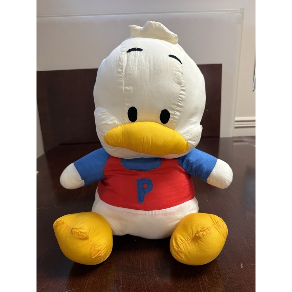 Vintage 90s Sanrio Pekkle Plush White Duck 20" Nylon Red & Blue Shirt P